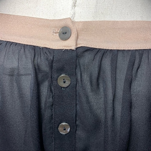 𝅺graham Spencer sheer Black Pink Blouse Baseball long sleeve Back buttons Sz M - Picture 9 of 11